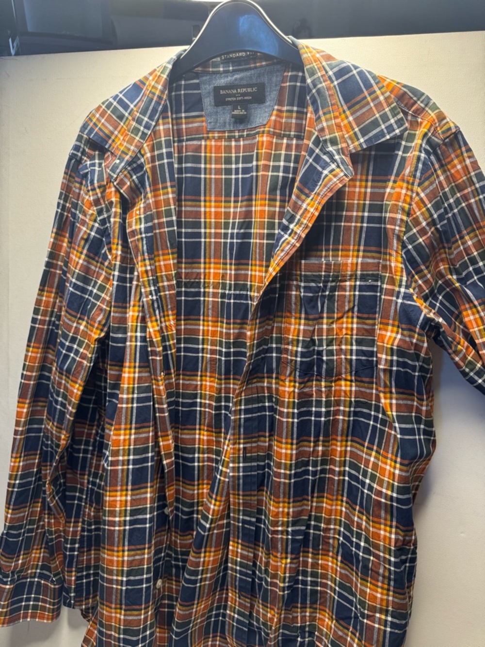 Banana Republic Orange and Navy Plaid Lightweight Shirt Jacket
